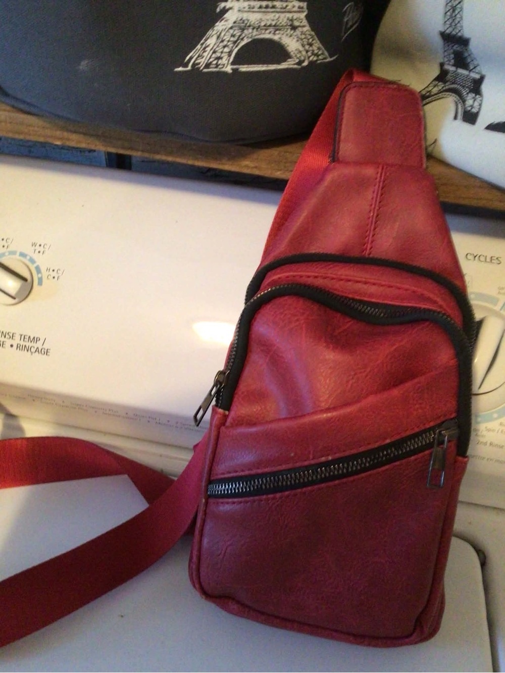 Red Leather Sling Bag for Men - Compact Crossbody